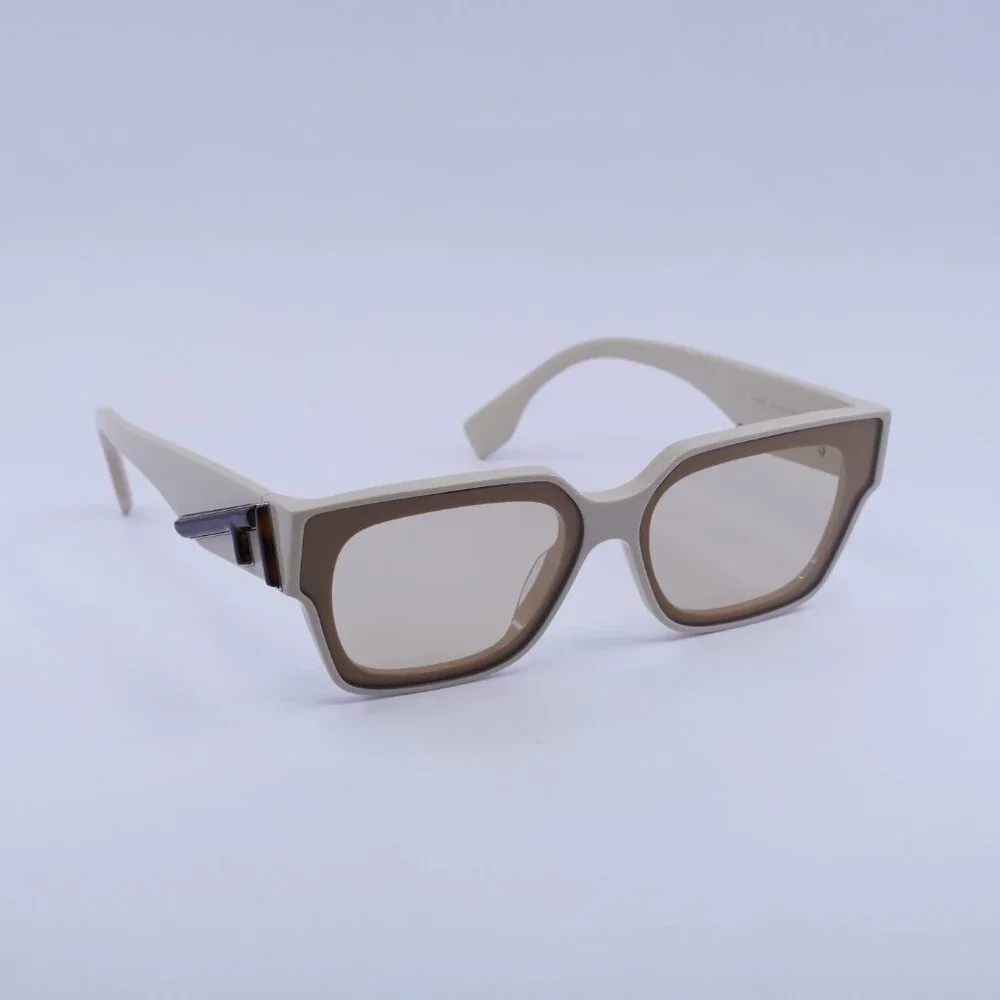 Fendi FE40099I 57E Sunglasses Beige Square Frame, Brown Lenses